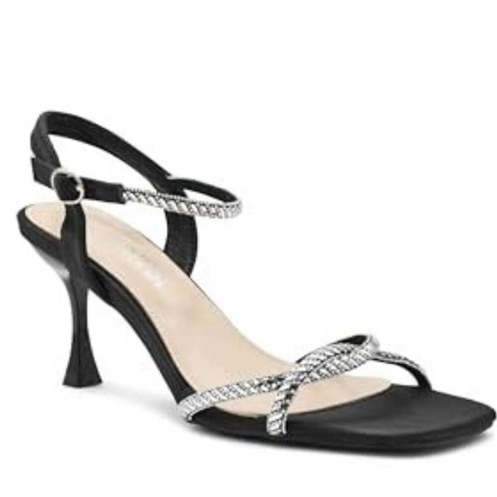 Touch Ups Sandal Womens US 8.5 Black Square Toe Stiletto Heel Ankle Strap GAL286